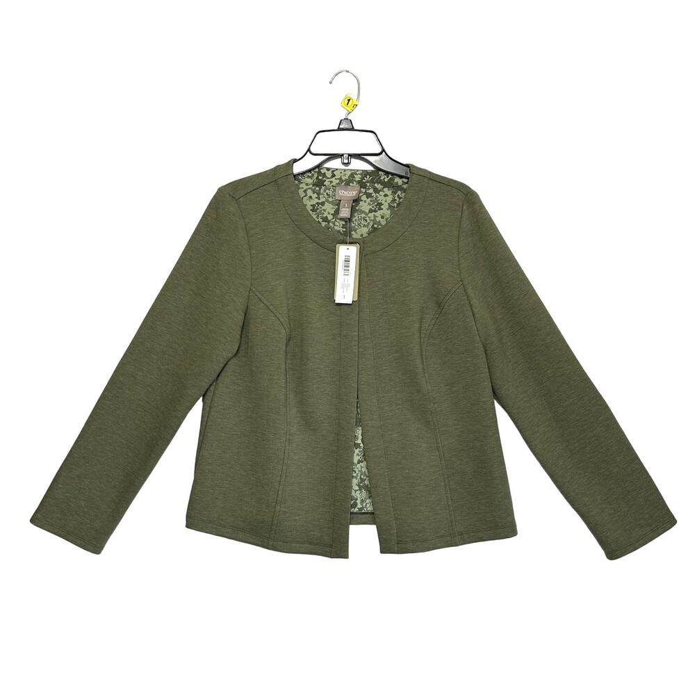 Chico's Ponte Soft Crossover Jacket NWT Women's Sz 1 (M) Cypress Fern Reversible